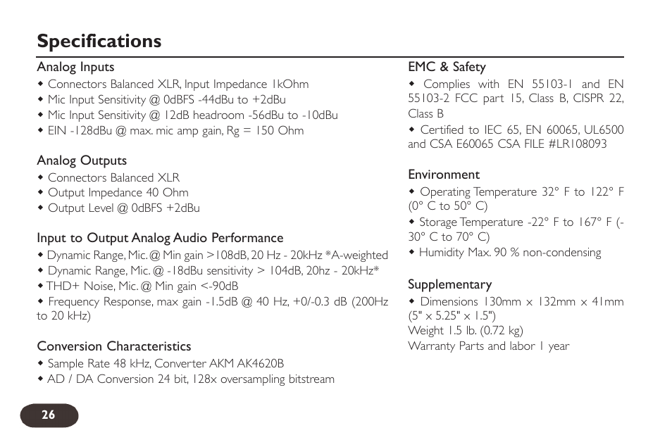 Specifications | TC-Helicon VoiceTone Double User Manual | Page 25 / 25