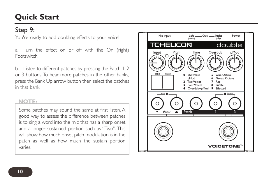 Quick start | TC-Helicon VoiceTone Double User Manual | Page 9 / 25