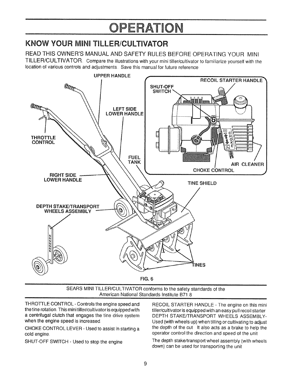 Opermiow, Know your mini tiller/cultivator | Craftsman 536.797500 User Manual | Page 9 / 20