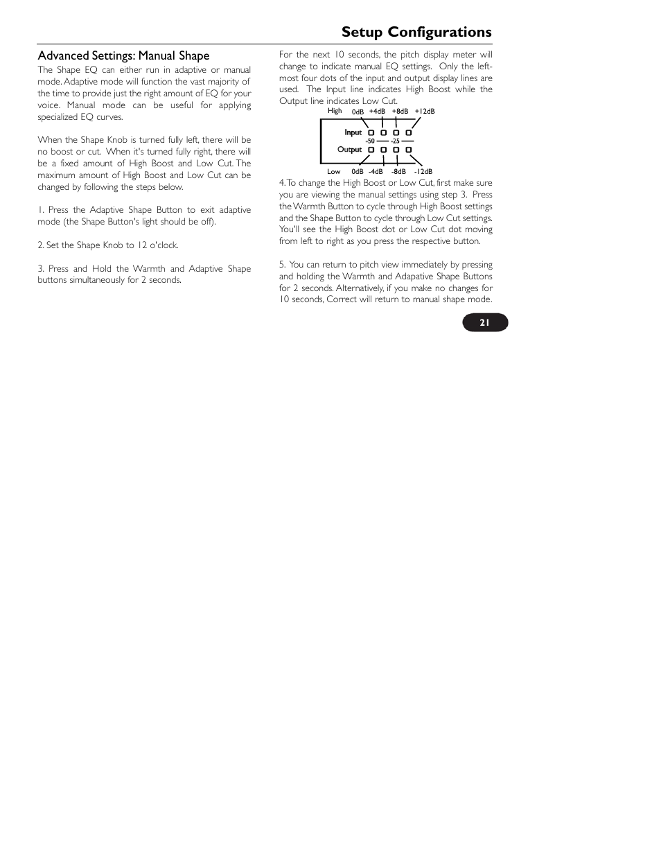 Setup configurations, Advanced settings: manual shape | TC-Helicon VoiceTone Correct User Manual | Page 21 / 35