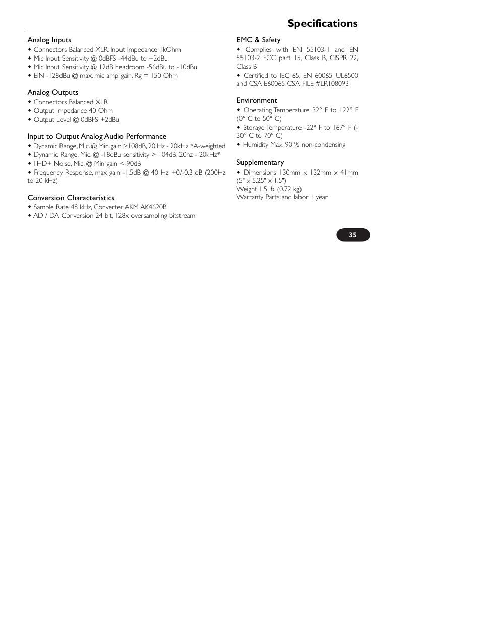 Specifications | TC-Helicon VoiceTone Correct User Manual | Page 35 / 35