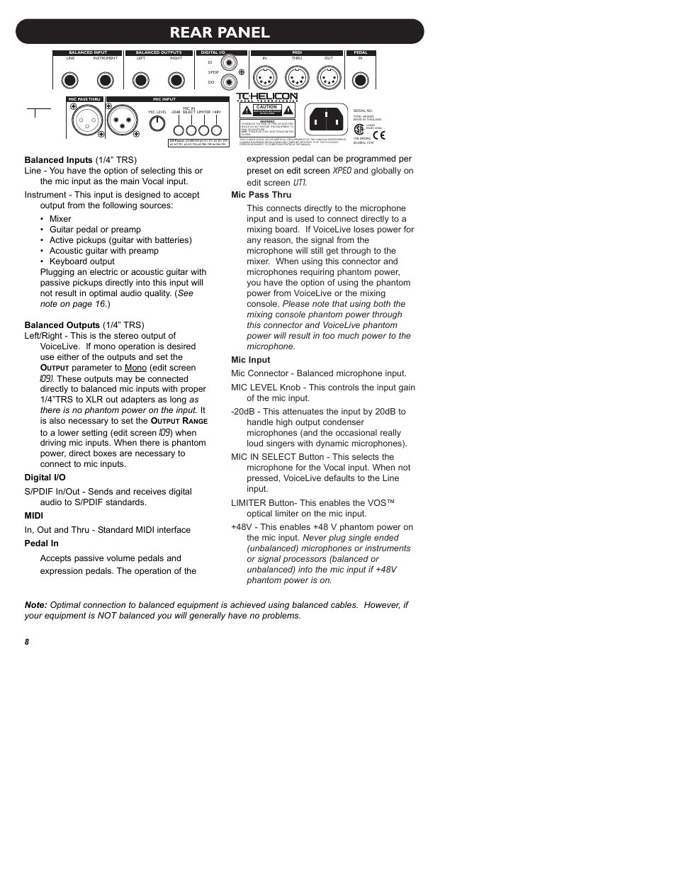 Rear panel, Xped, And globally on edit screen | TC-Helicon VoiceLive Manual User Manual | Page 10 / 59