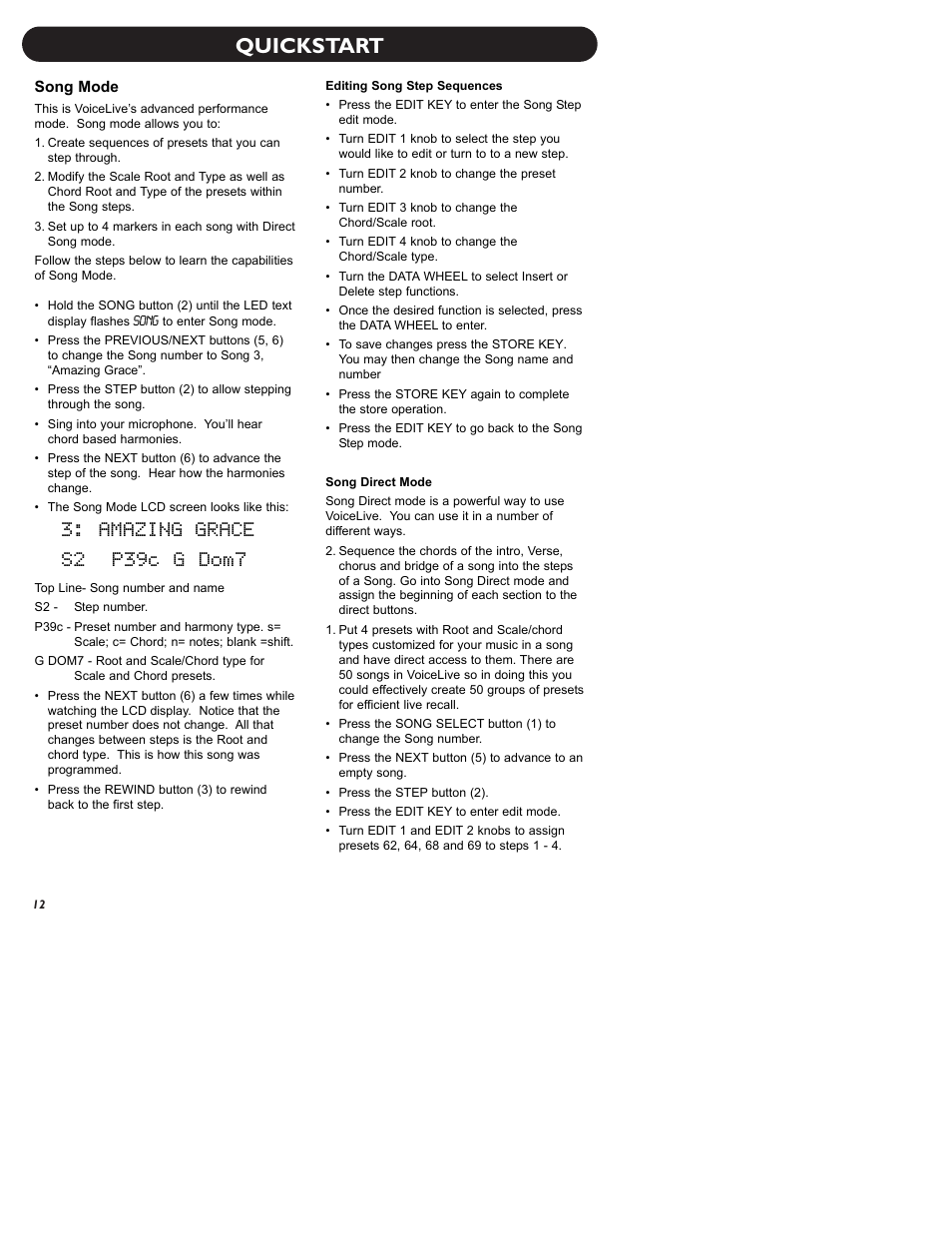 Quickstart, Amazing grace s2 p39c g dom7 | TC-Helicon VoiceLive Manual User Manual | Page 14 / 59