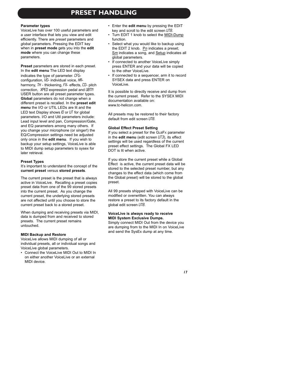 Preset handling | TC-Helicon VoiceLive Manual User Manual | Page 19 / 59