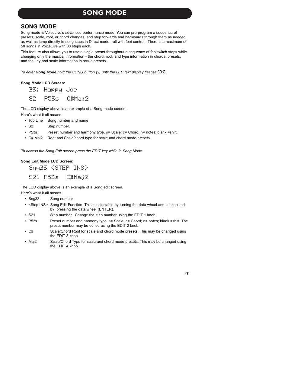 Song mode, Happy joe s2 p53s c#maj2 | TC-Helicon VoiceLive Manual User Manual | Page 47 / 59