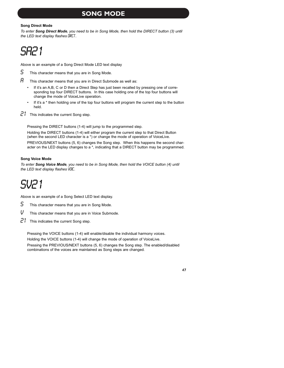 Sa21, Sv21, Song mode | TC-Helicon VoiceLive Manual User Manual | Page 49 / 59