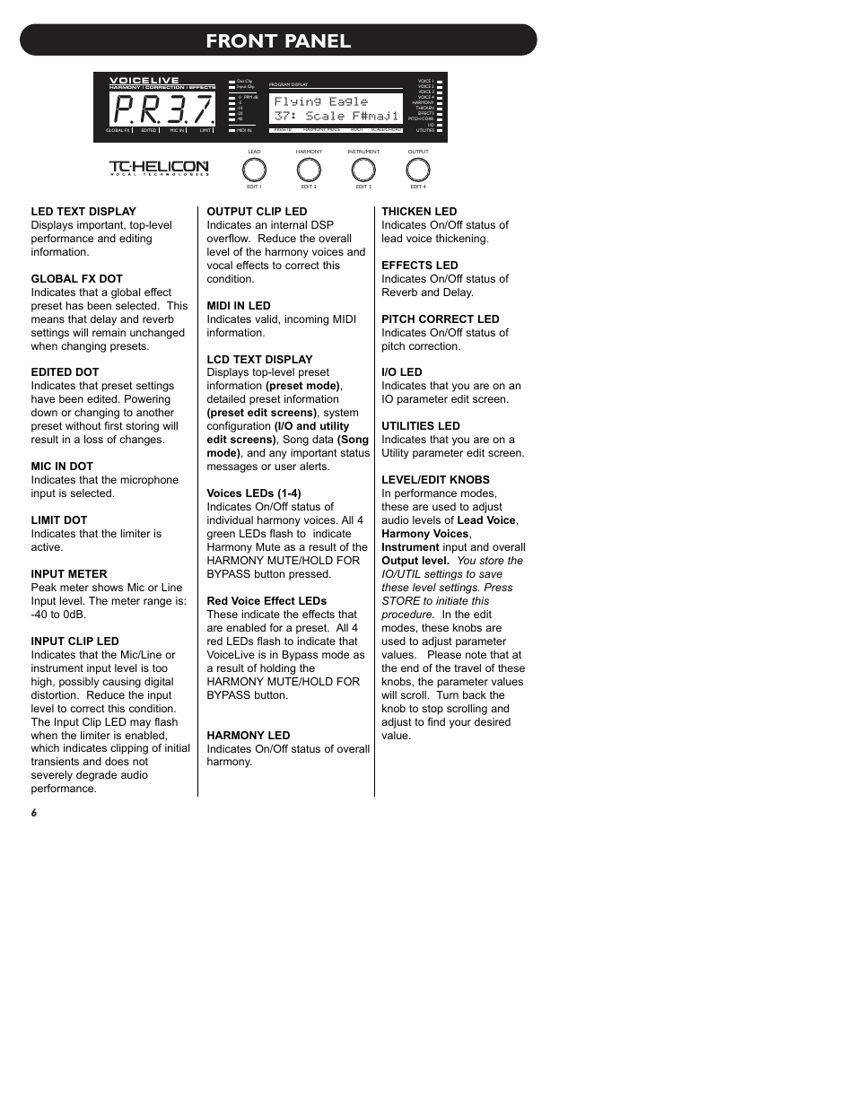 P r 3 7, Front panel, Flying eagle | Scale f#maj1 | TC-Helicon VoiceLive Manual User Manual | Page 8 / 59