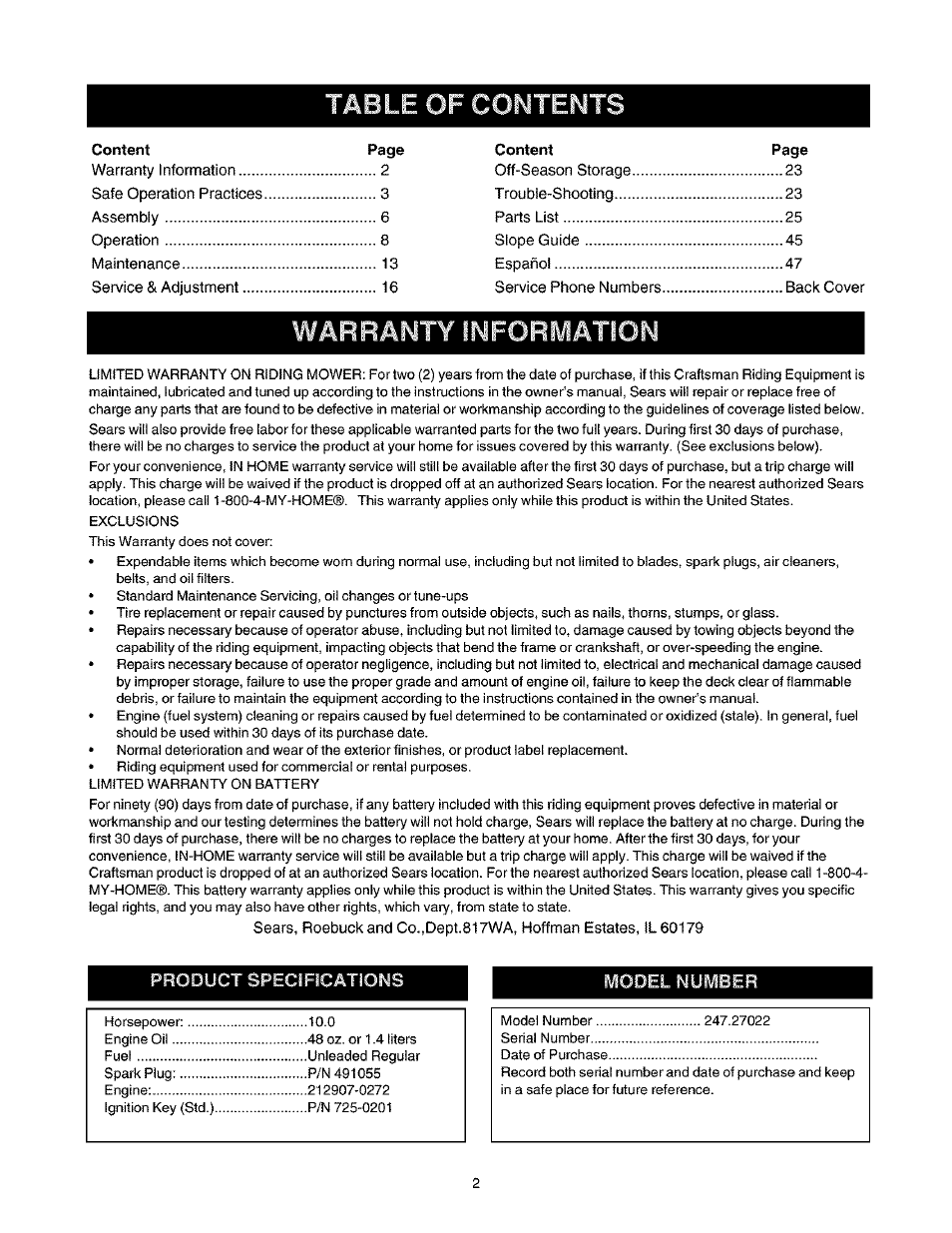 Craftsman 247.27022 User Manual | Page 2 / 72