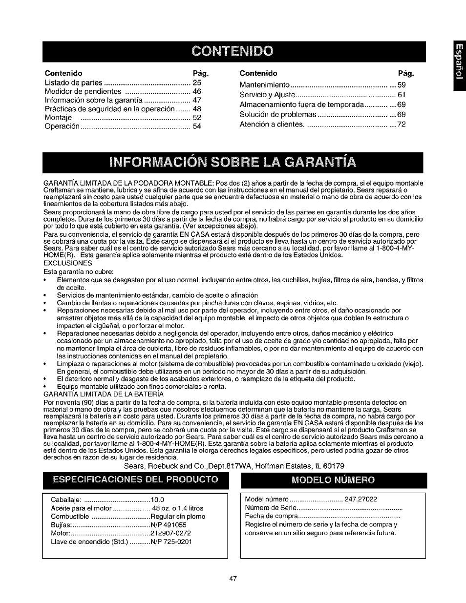 Craftsman 247.27022 User Manual | Page 47 / 72