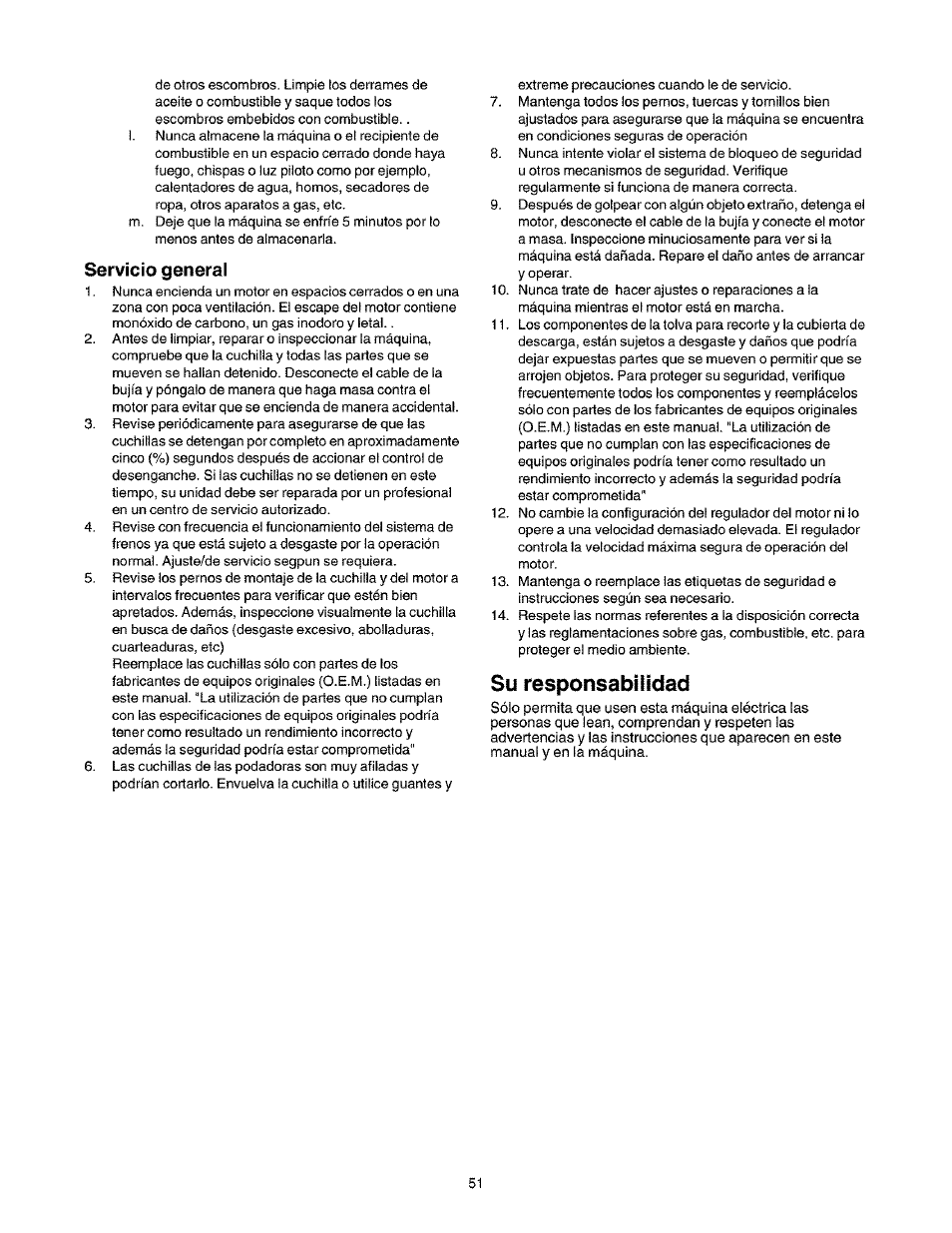 Servicio general, Su responsabilidad | Craftsman 247.27022 User Manual | Page 51 / 72