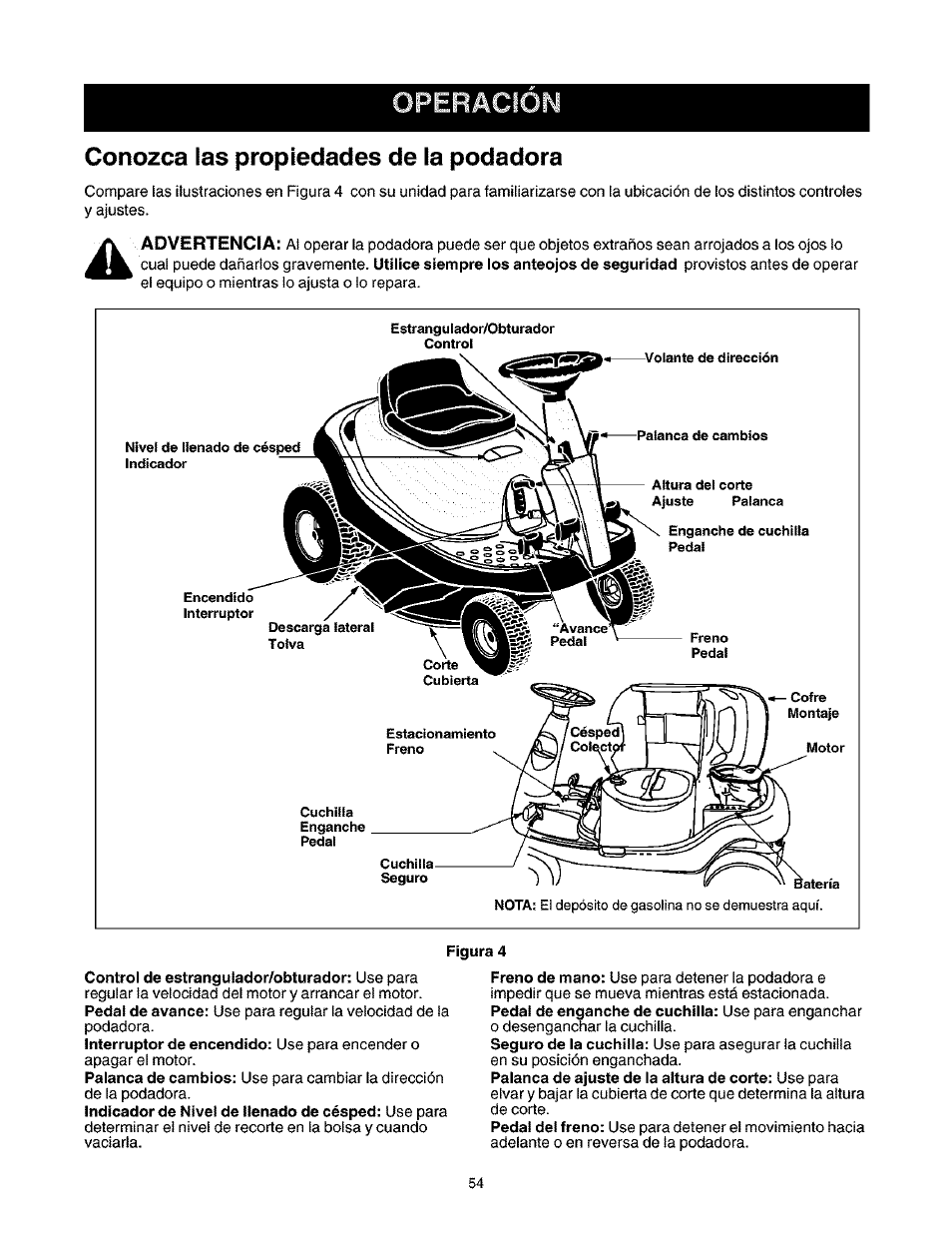 Peracion, Conozca las propiedades de la podadera, Operación | Craftsman 247.27022 User Manual | Page 54 / 72