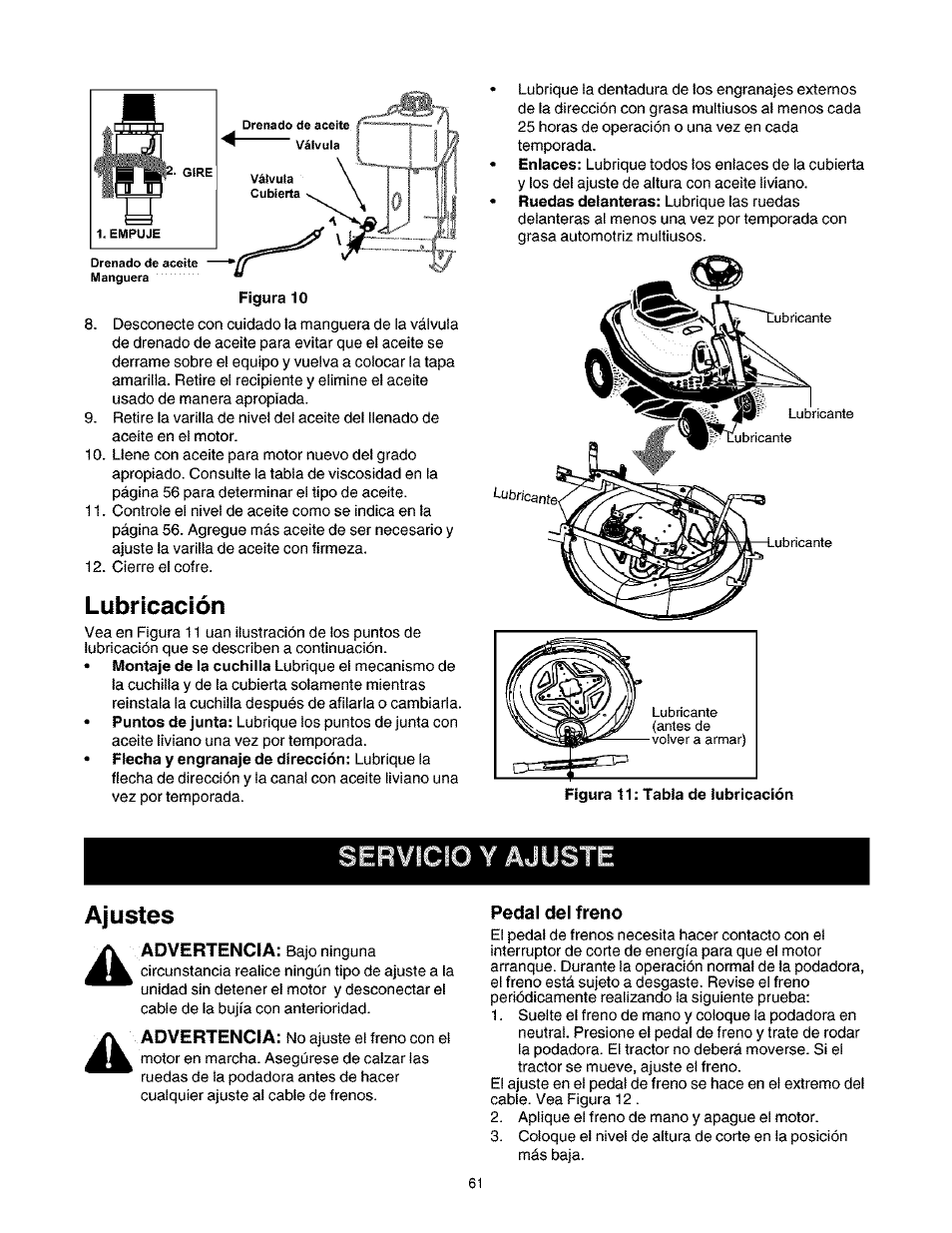 Lubricación, Ajustes | Craftsman 247.27022 User Manual | Page 61 / 72