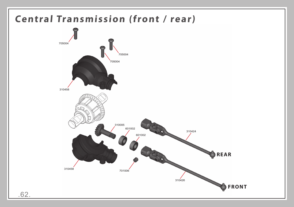 Central transmission (front / rear), Front rear | Team Durango DEX410 v4 User Manual | Page 62 / 80