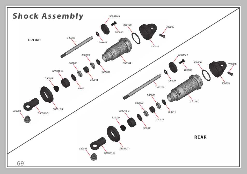 Shock assembly, Rear, Front | Team Durango DEX410 v4 User Manual | Page 69 / 80