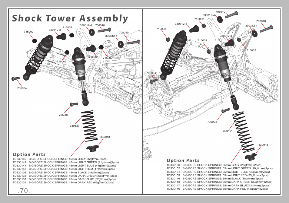Shock tower assembly, Option parts | Team Durango DEX410 v4 User Manual | Page 70 / 80