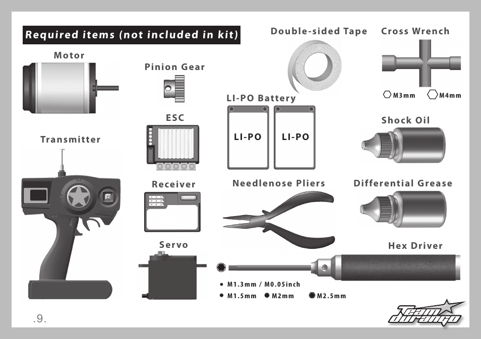 Required items (not included in kit) | Team Durango DEX410 v4 User Manual | Page 9 / 80