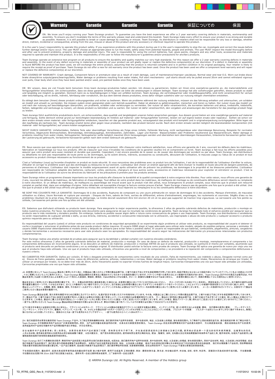 Warranty garantie garantie garantía 保証についての 保固 | Team Durango DEX210 User Manual | Page 2 / 20