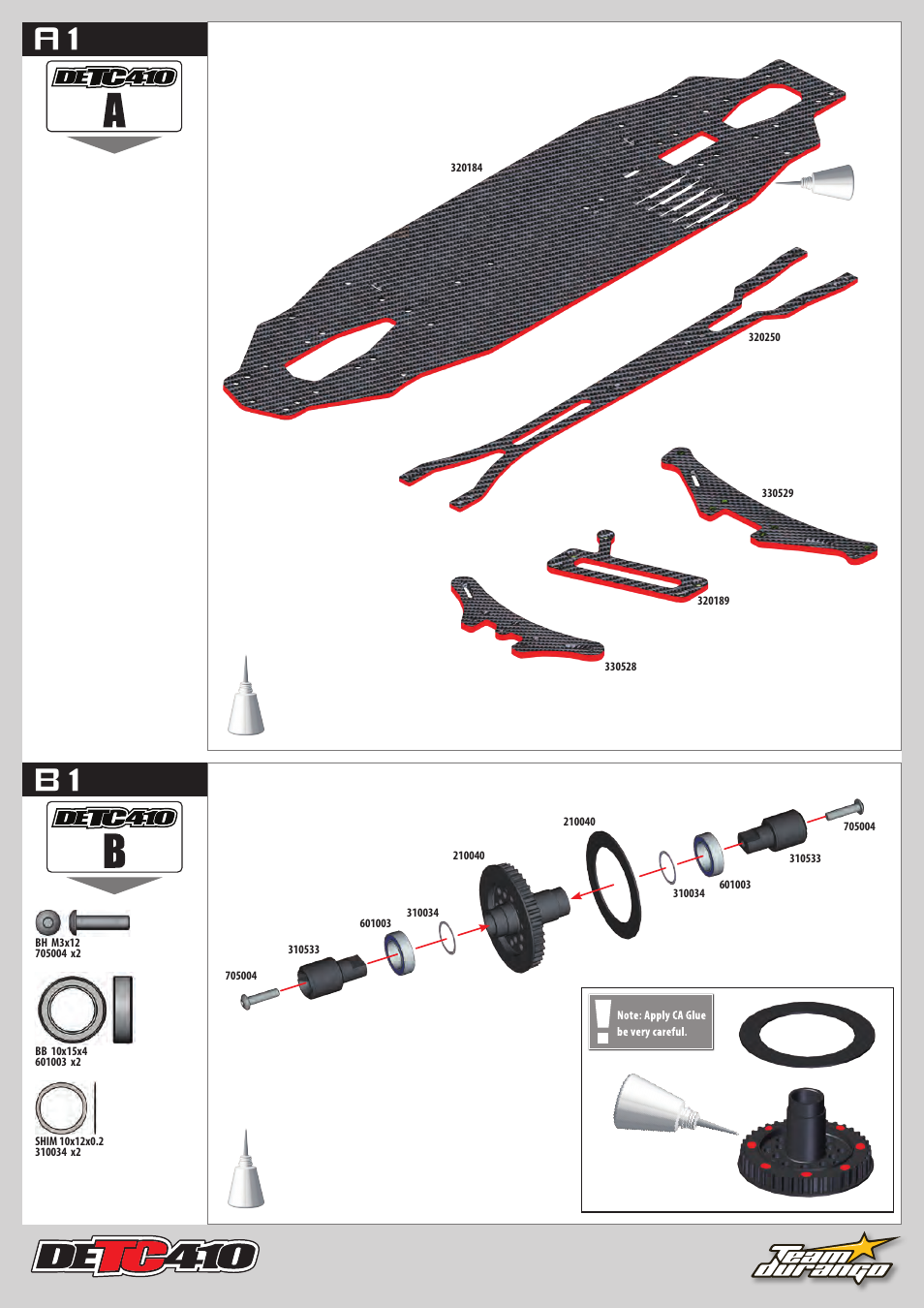 A1 b1, Apply ca glue to edges | Team Durango DETC410 User Manual | Page 10 / 48