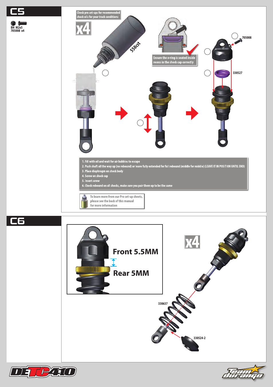 C5 c6, Front 5.5mm rear 5mm | Team Durango DETC410 User Manual | Page 14 / 48