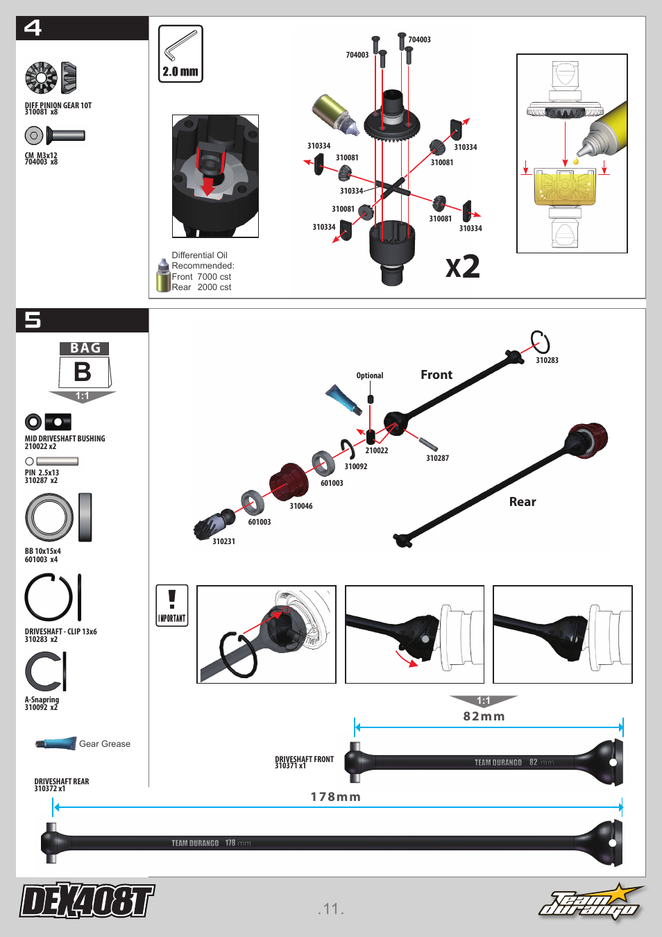 Rear front, 178mm, 82mm | Team Durango DEX408T User Manual | Page 11 / 44