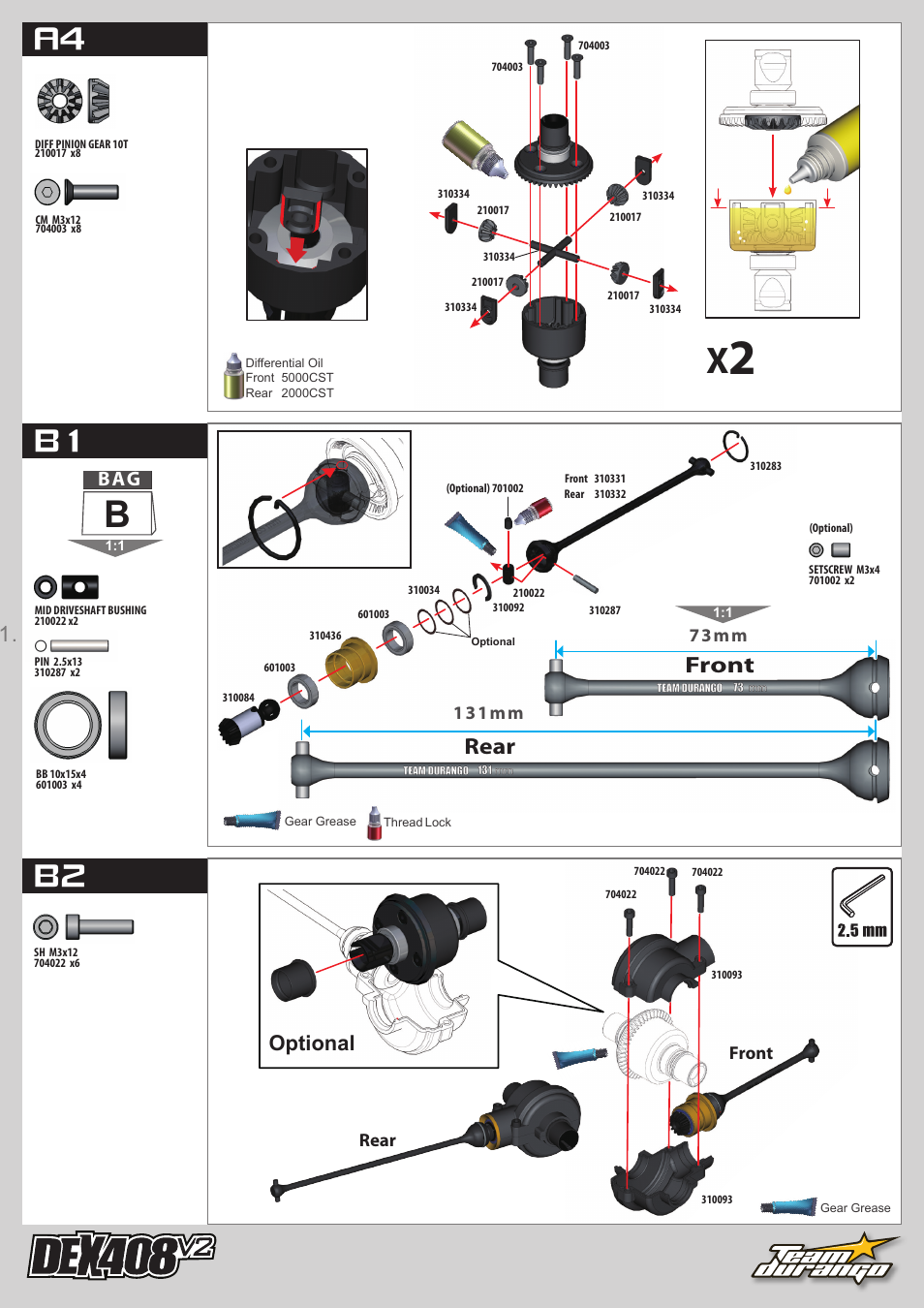 A4 b1 b2, Front rear, Optional | Team Durango DEX408 v2 User Manual | Page 11 / 44