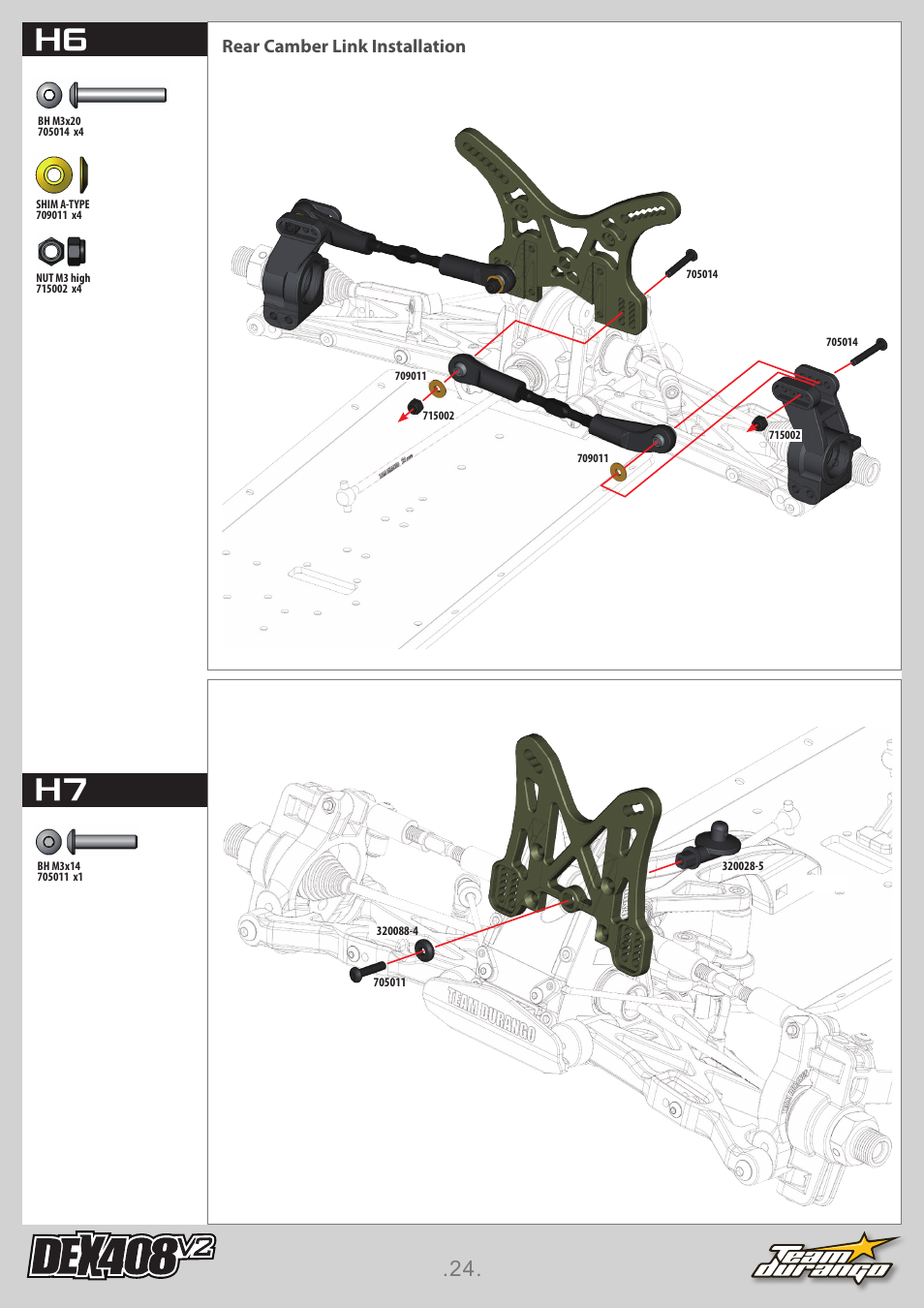 H6 h7, Rear camber link installation | Team Durango DEX408 v2 User Manual | Page 24 / 44