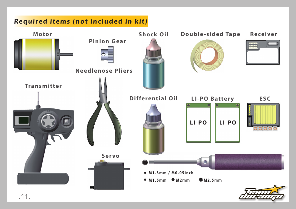 Required items (not included in kit) | Team Durango DESC410R v2 User Manual | Page 11 / 84