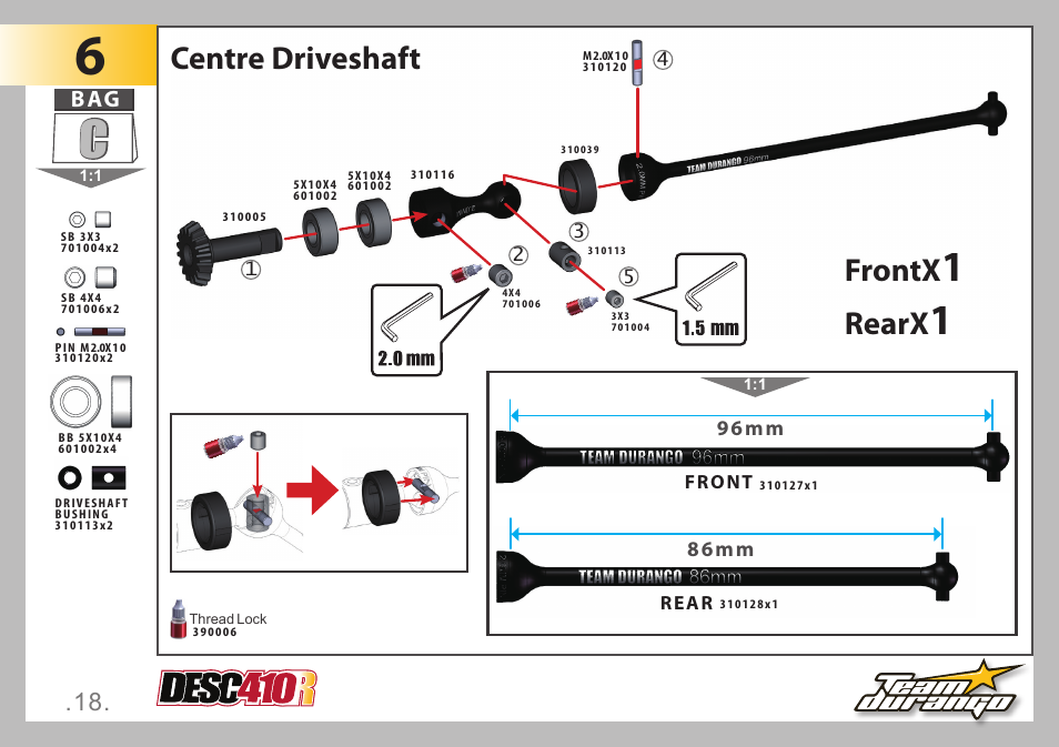 Frontx, Rearx, Centre driveshaft | Team Durango DESC410R v2 User Manual | Page 18 / 84