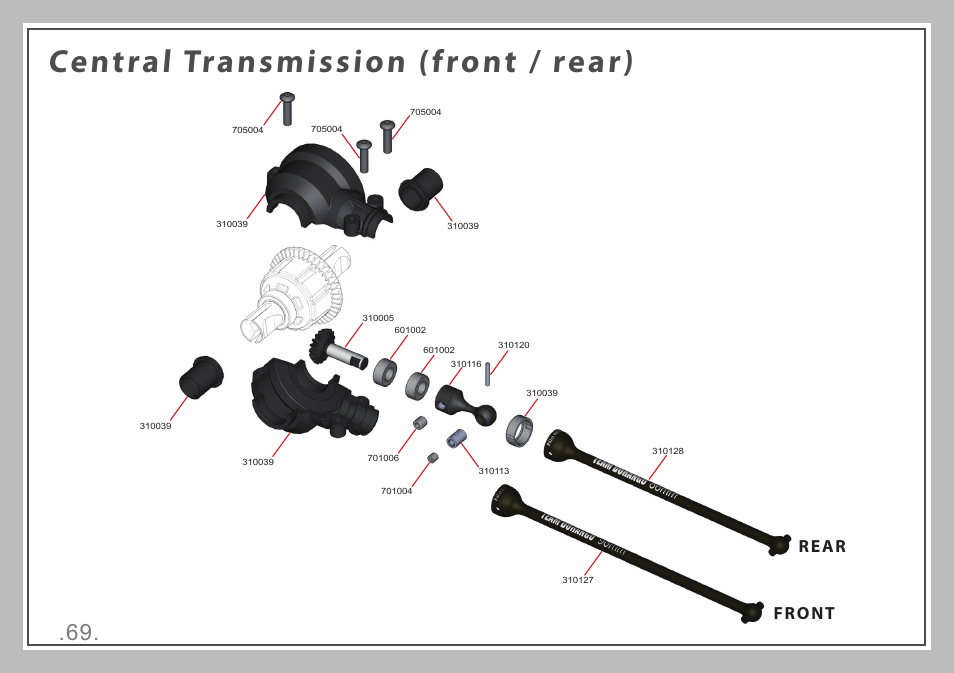 Central transmission (front / rear), Front rear | Team Durango DESC410R v2 User Manual | Page 69 / 84