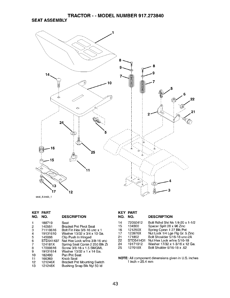 Seat assembly | Craftsman 917.273840 User Manual | Page 43 / 60