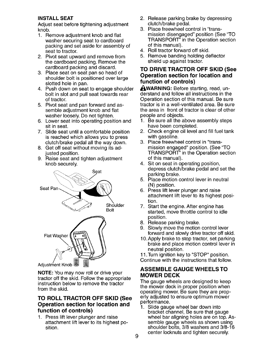 Install seat | Craftsman 917.273840 User Manual | Page 9 / 60