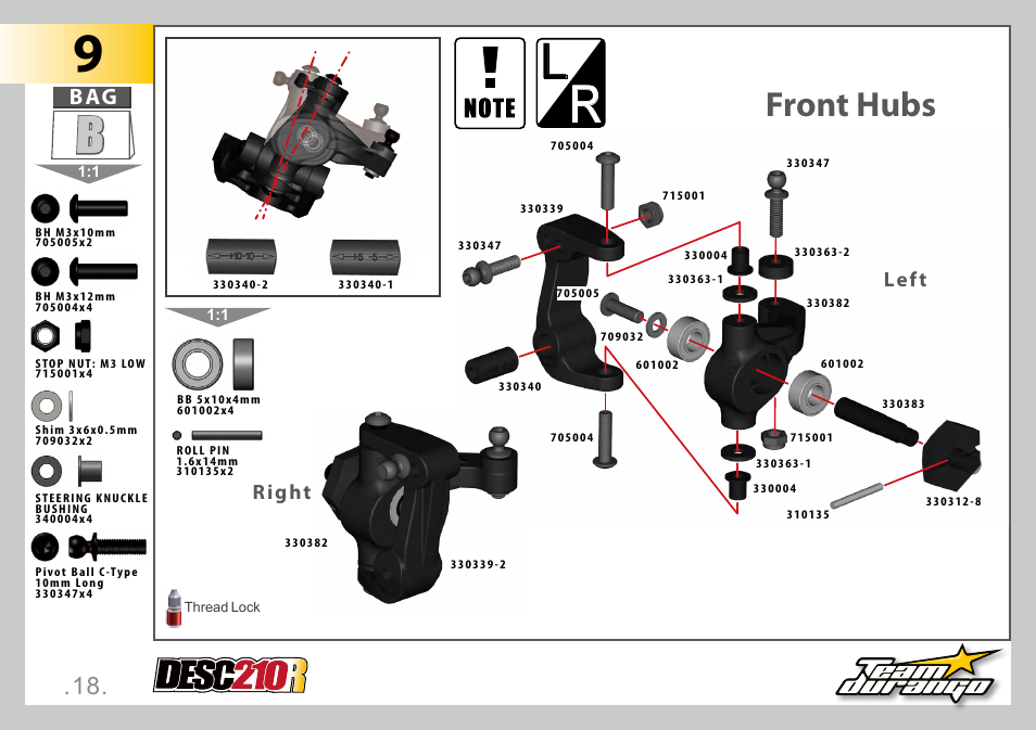 Front hubs, Right, Left | Team Durango DESC210R User Manual | Page 18 / 80