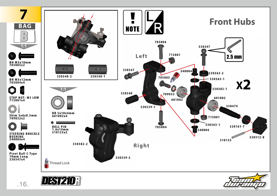 Front hubs | Team Durango DEST210R User Manual | Page 16 / 76