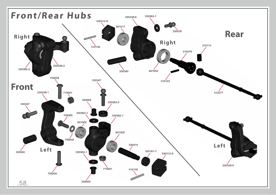 Front/rear hubs, Front, Rear | Right, Left | Team Durango DEST210R User Manual | Page 58 / 76