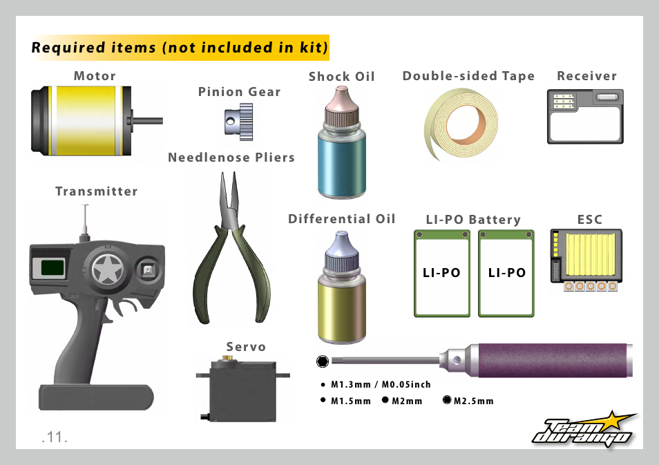 Required items (not included in kit) | Team Durango DESC410 v2 User Manual | Page 11 / 86