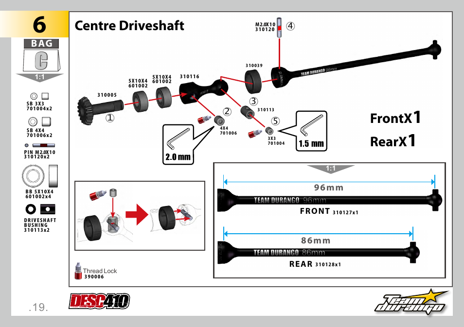 Frontx, Rearx, Centre driveshaft | Team Durango DESC410 v2 User Manual | Page 19 / 86