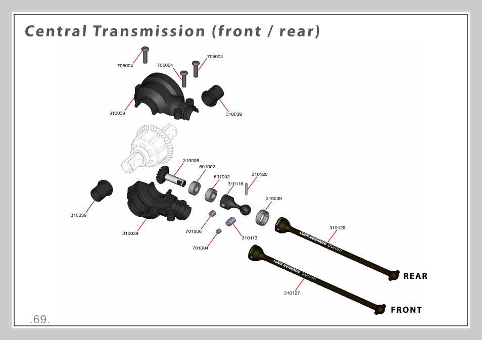 Central transmission (front / rear), Front rear | Team Durango DESC410 v2 User Manual | Page 69 / 86