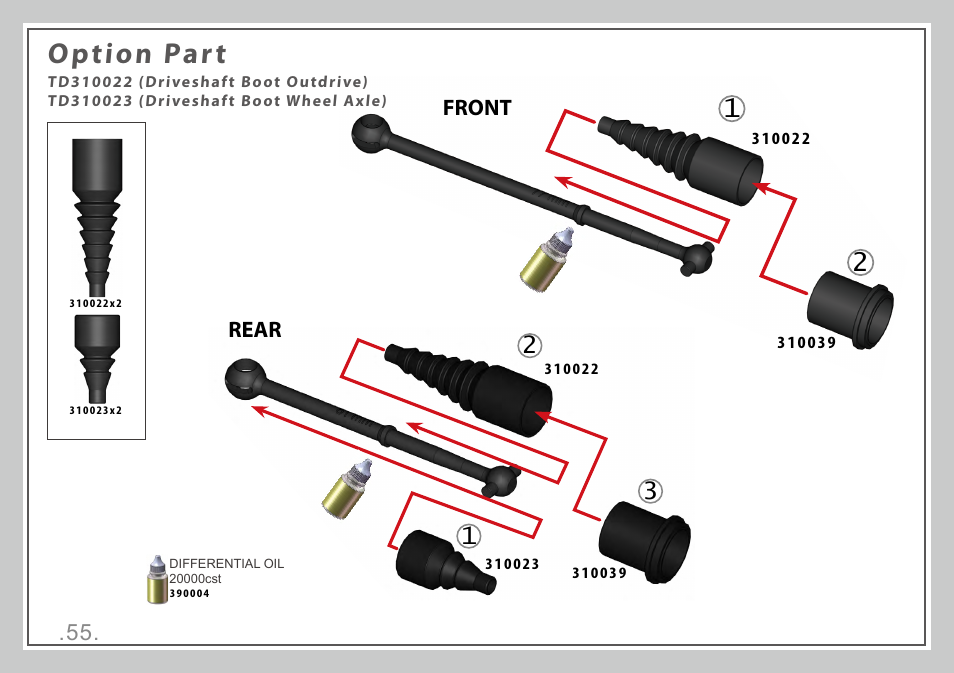 Option part, Front rear | Team Durango DEX410R v3 User Manual | Page 55 / 76