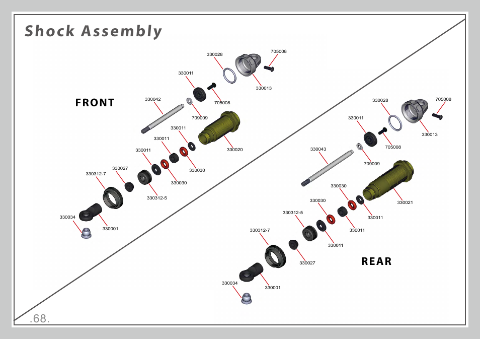 Shock assembly, Front rear | Team Durango DEX410R v3 User Manual | Page 68 / 76