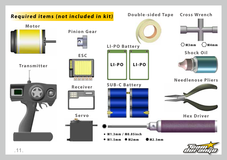 Required items (not included in kit) | Team Durango DEX410 User Manual | Page 11 / 76