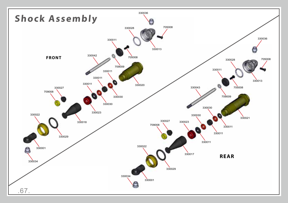 Shock assembly, Rear, Front | Team Durango DEX410 User Manual | Page 67 / 76