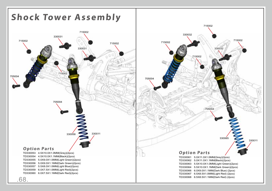 Shock tower assembly, Option parts | Team Durango DEX410 User Manual | Page 68 / 76