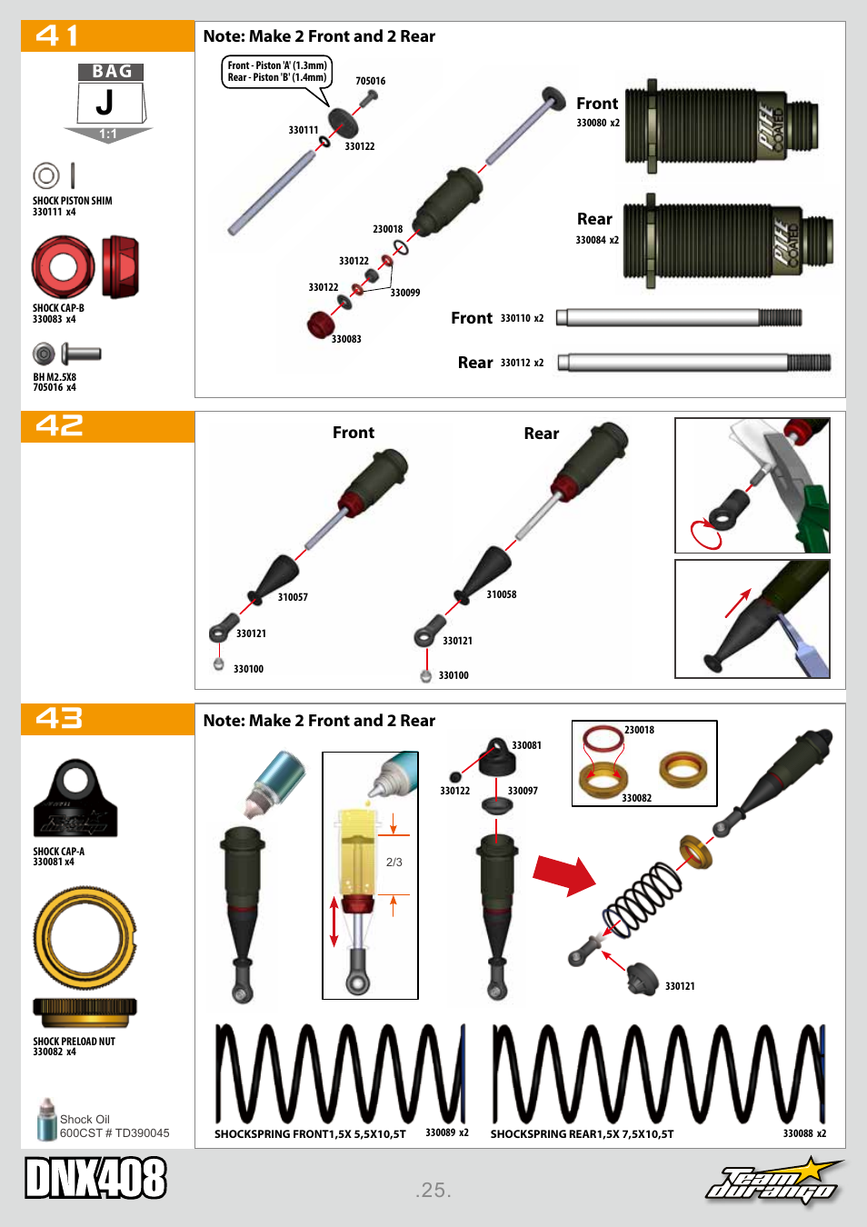 Front, Front rear rear, Rear | Team Durango DNX408 User Manual | Page 25 / 44