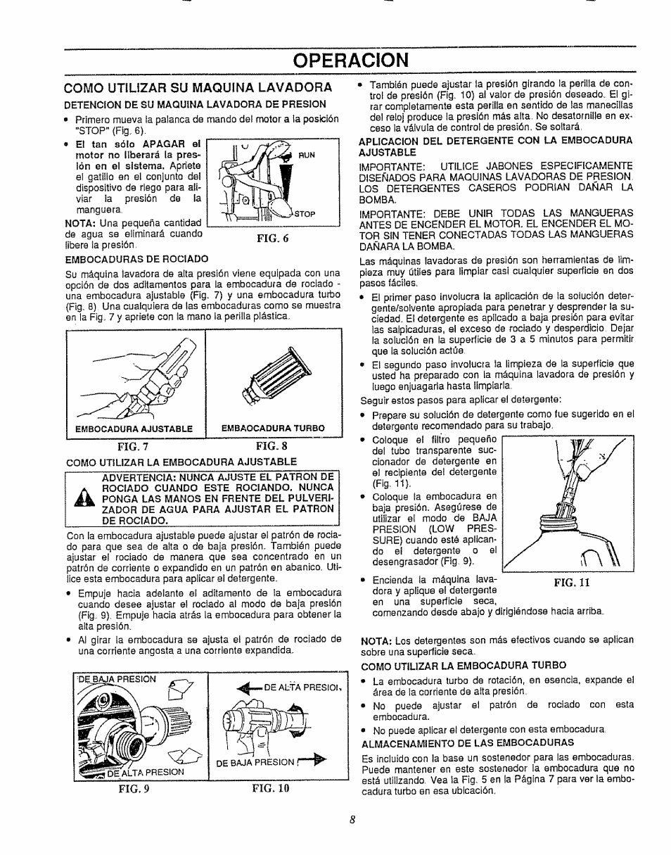 Como utilizar su maquina lavadora, Operacion | Craftsman 580.747100 User Manual | Page 28 / 40