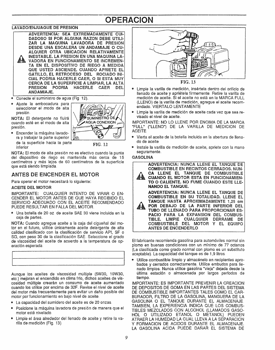 Operacion | Craftsman 580.747100 User Manual | Page 29 / 40