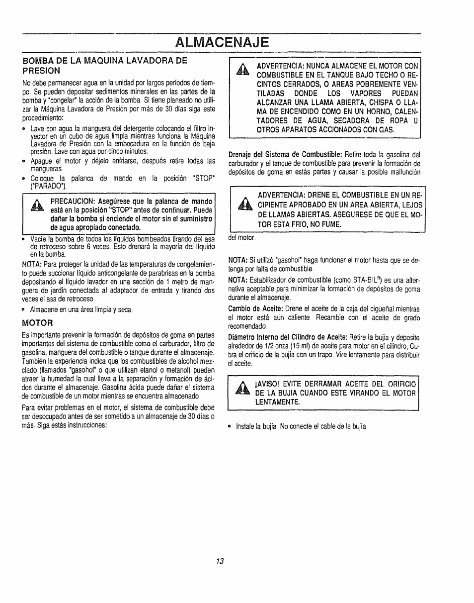 Bomba de la maquina lavadora de presion, Motor, Almacenaje | Craftsman 580.747100 User Manual | Page 33 / 40