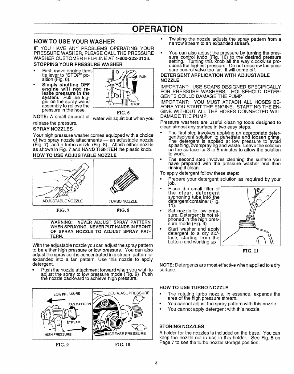 How to use your washer, Operation | Craftsman 580.747100 User Manual | Page 8 / 40