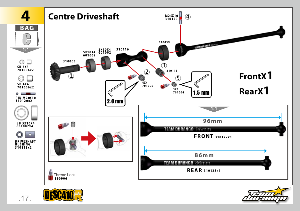 Frontx, Rearx, Centre driveshaft | Team Durango DESC410R User Manual | Page 17 / 84