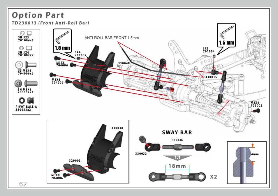 Option part, 18mm x2 sway bar | Team Durango DESC410R User Manual | Page 62 / 84
