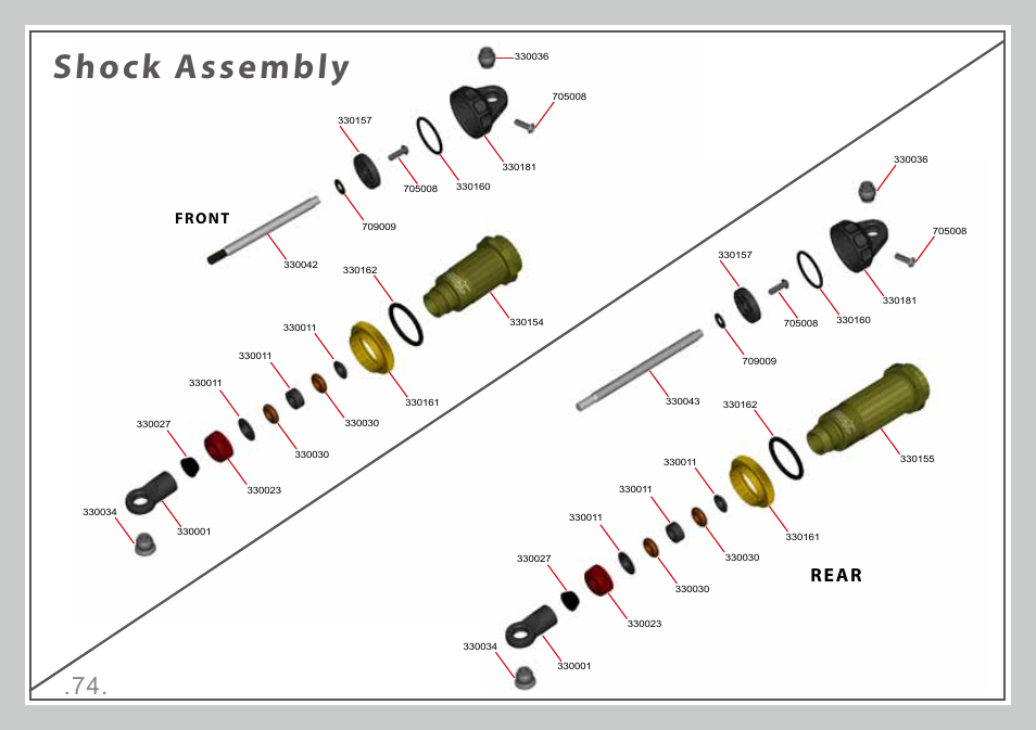 Shock assembly, Rear, Front | Team Durango DESC410R User Manual | Page 74 / 84